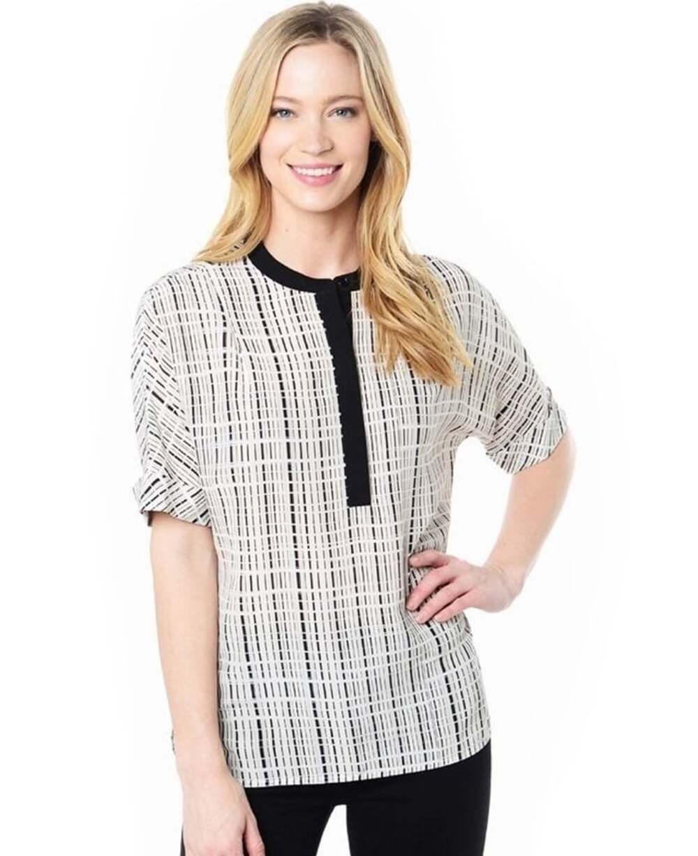 Vince Women's Interlace Print Silk Short Sleeve Blouse 8